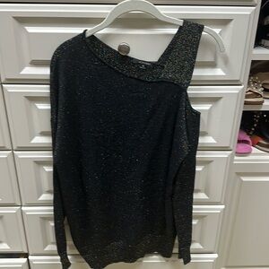 Acrobat black shimmery one shoulder sweater